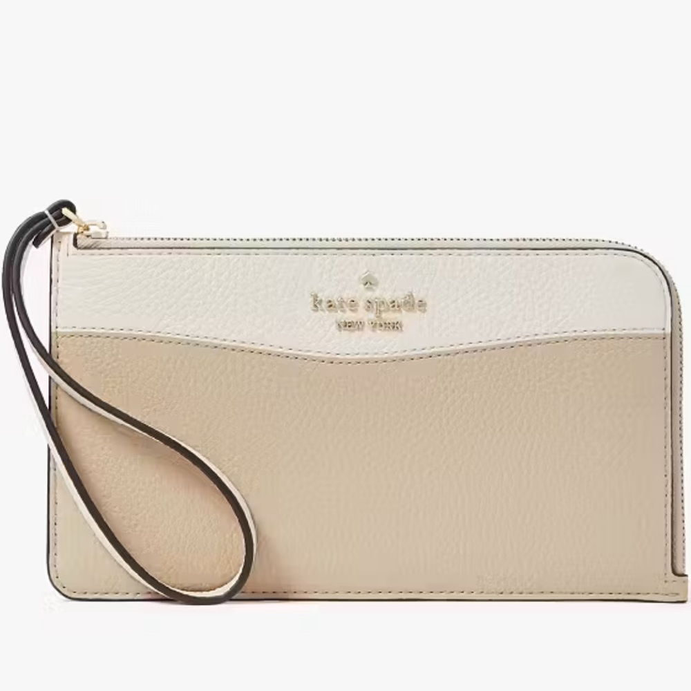 NWT ♠️Kate Spade ♠️Lucy Colorblock Pebbled Leather Medium L-Zip Wristlet 💛